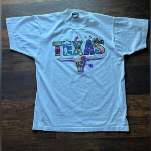 Men's Vintage Screen Stars T-Shirt White Texas L 90s Y2K Longhorn USA Single‎